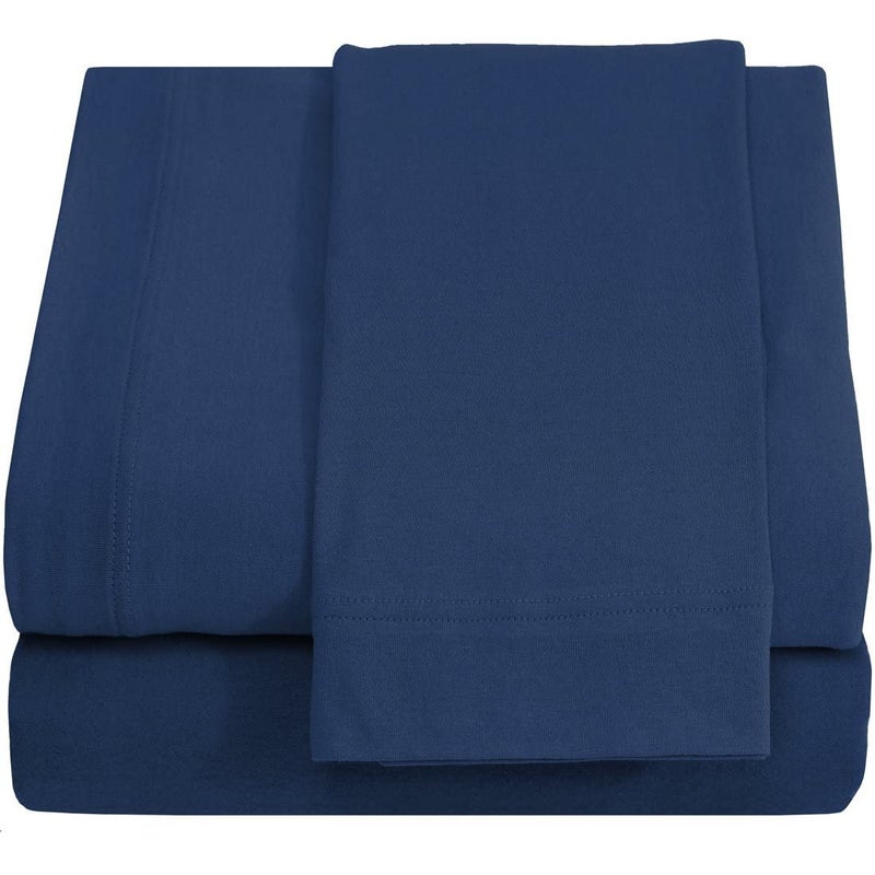 DESTINY CRESCENT BED ملاءات مزدوجة مقاس XL من DESTINY CRESCENT BEDDING مصنوعة من القطن بنسبة 100% قابلة للتنفس والتبريد - أسرّة في غرفة النوم والمستشفيات ومقسمة بحجم كينج - ملاءات مريحة بجيوب عميقة - أزرق داكن - Image 1